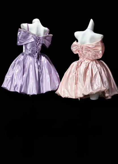 Robe de bal bustier violette en satin avec appliques, robe de soirée formelle J9413
