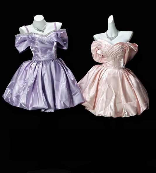 Robe de bal bustier violette en satin avec appliques, robe de soirée formelle J9413