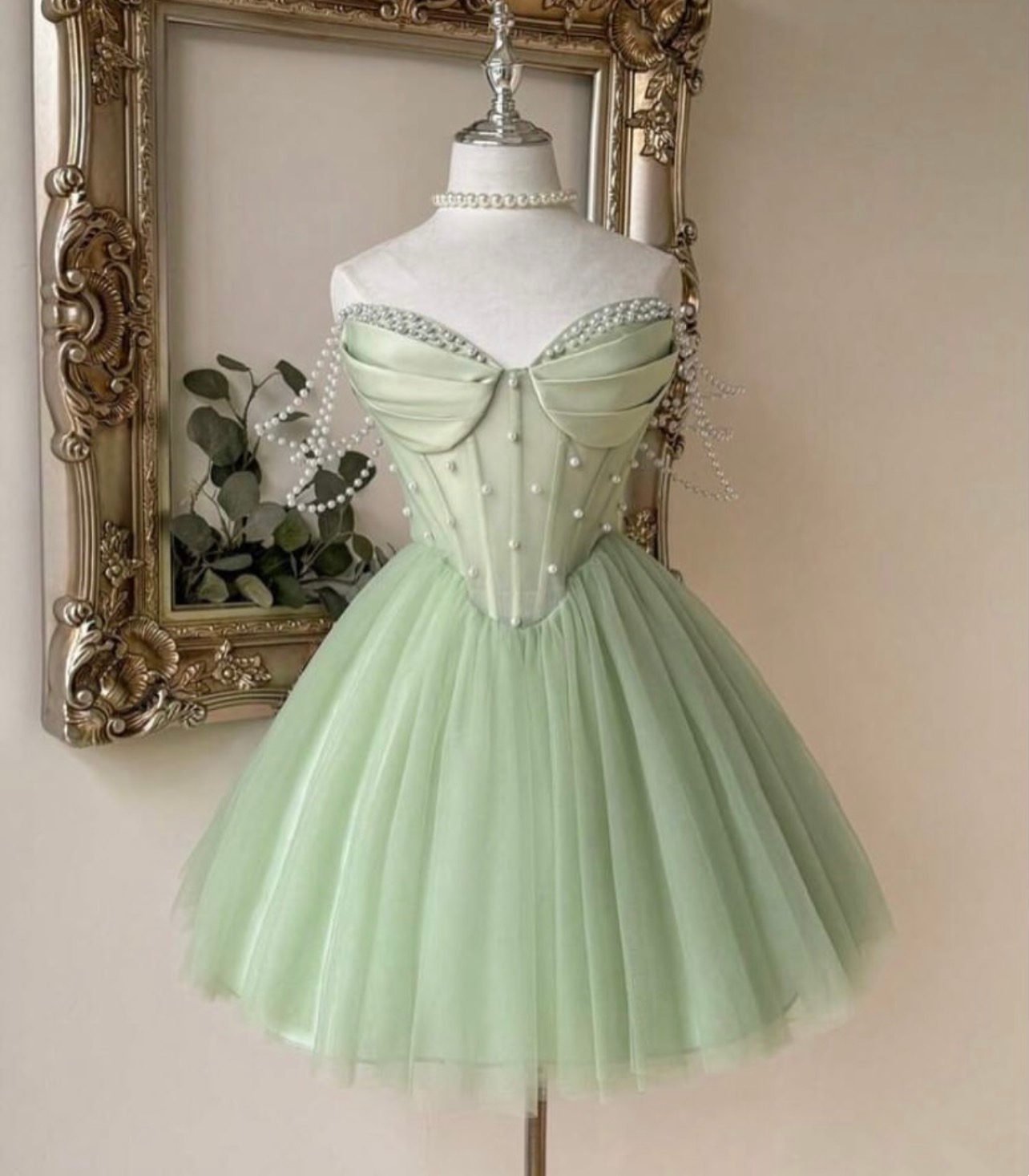 Off The Shoulder Tulle A Line Homecoming Dress Pearls Birthday Dress  J11369