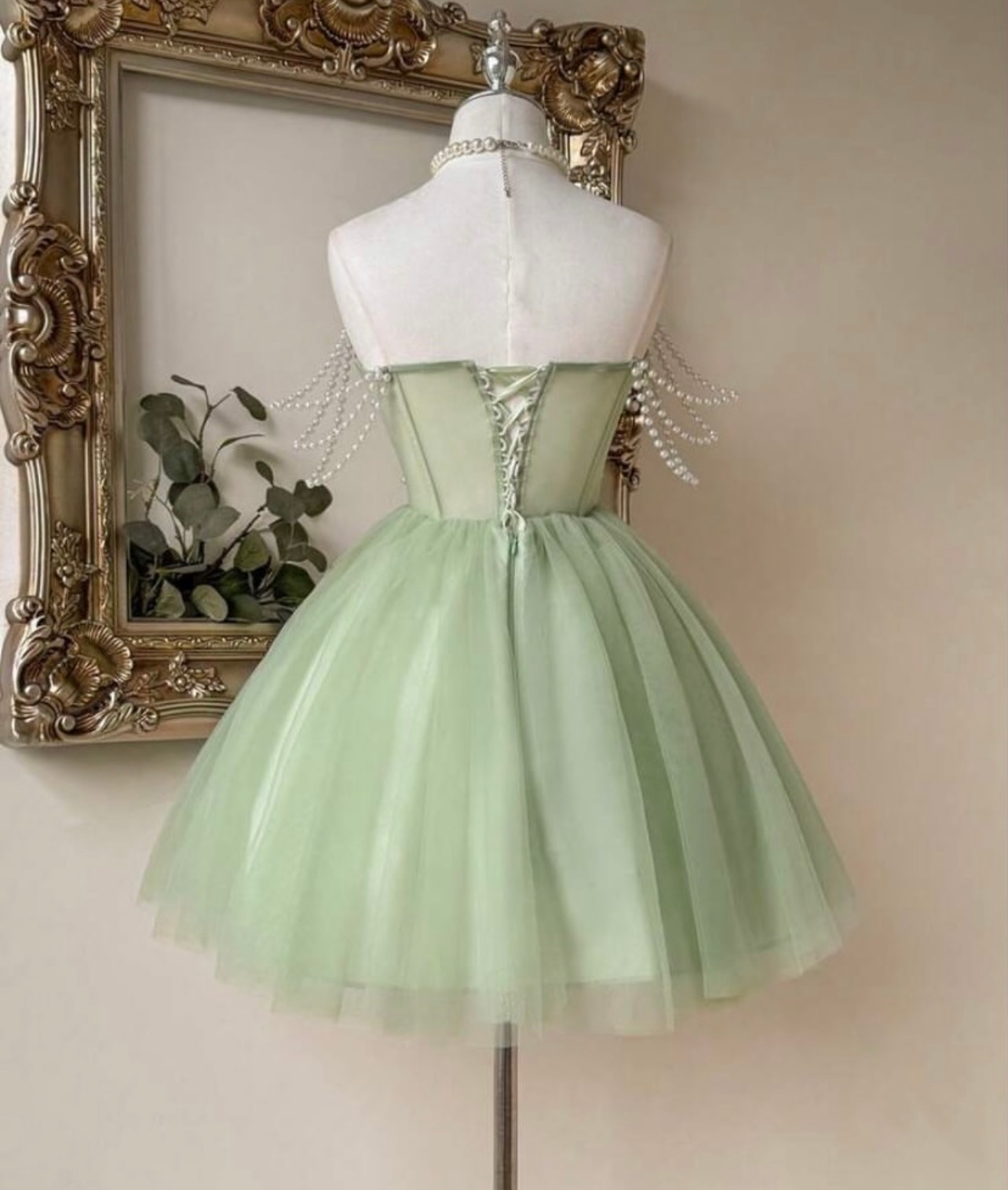Off The Shoulder Tulle A Line Homecoming Dress Pearls Birthday Dress  J11369