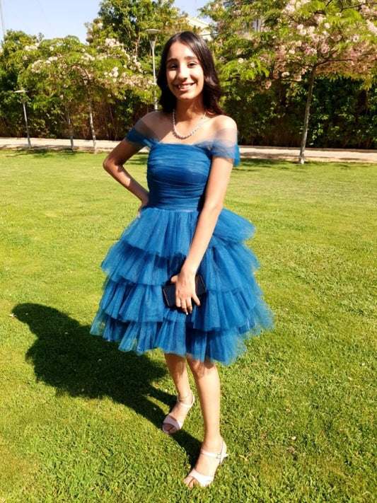 Off The Shoulder Tulle Homecoming Dress Short Party Dress  J11127