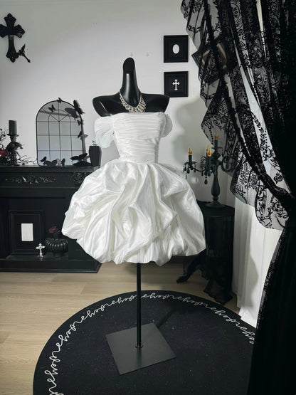 Trägerloses silbernes Vintage-Abendkleid, A-Linie, Geburtstagskleid J9370