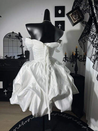 Trägerloses silbernes Vintage-Abendkleid, A-Linie, Geburtstagskleid J9370