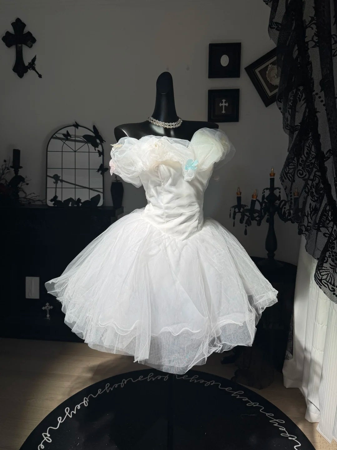 Off The Shoulder White Short Birthday Dress Tulle Homecoming Dress   J10838