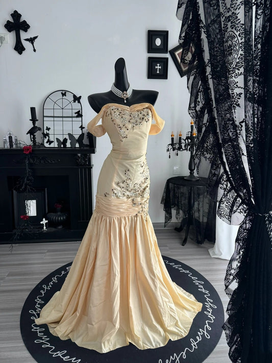 Robe de bal bustier violette en satin avec appliques, robe de soirée formelle J9413