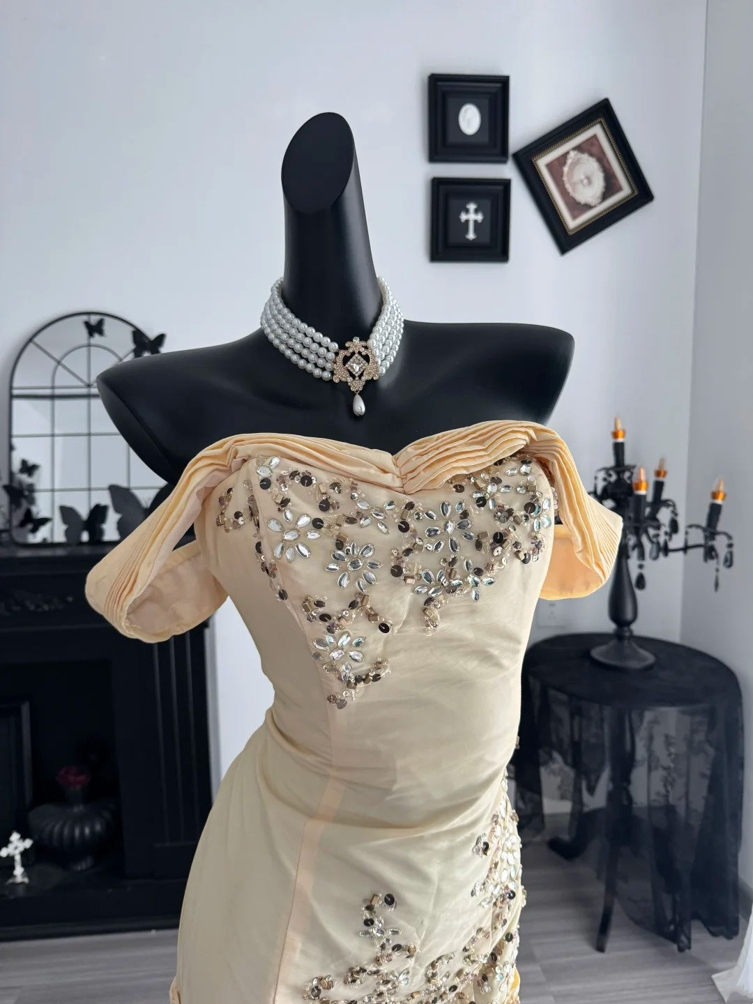 Robe de bal bustier violette en satin avec appliques, robe de soirée formelle J9413