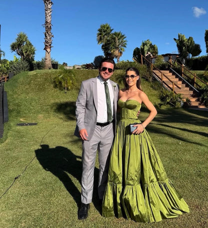 Olive Green Strapless A Line Prom Dress Formal Wedding Guest Dress J10424