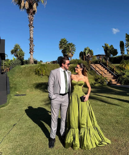 Olive Green Strapless A Line Prom Dress Formal Wedding Guest Dress J10424