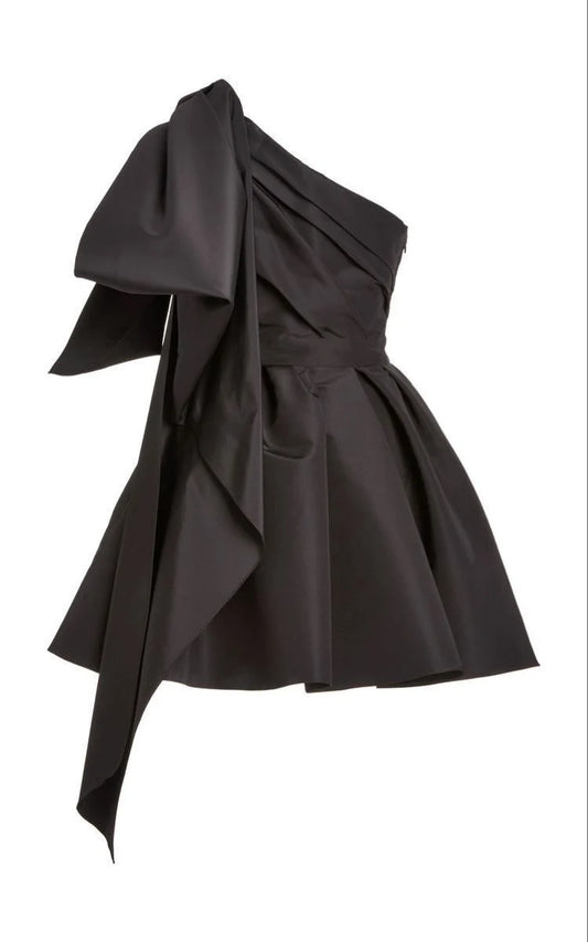 One Shoulder A Line Black Satin Homecoming Dress  J11544