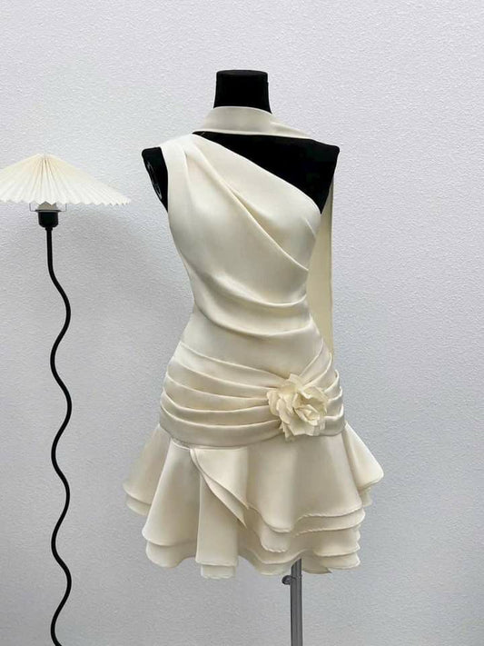 One Shoulder A Line Chiffon Homecoming Dress Birthday Dress J10707