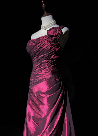 One Shoulder A Line Fuchsia Prom Dress  J9744