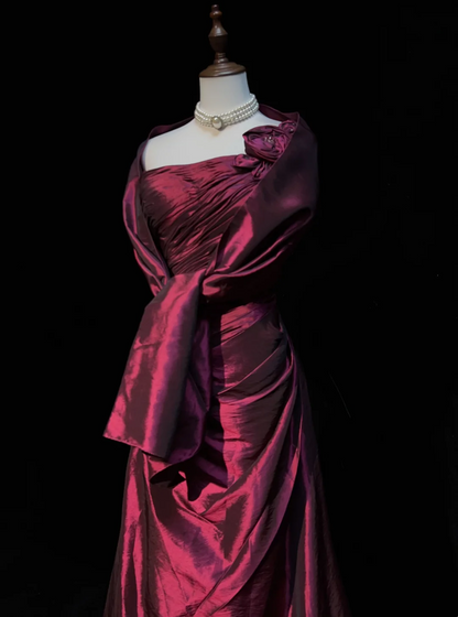One Shoulder A Line Fuchsia Prom Dress  J9744