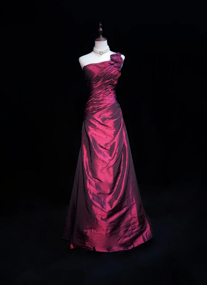 One Shoulder A Line Fuchsia Prom Dress  J9744