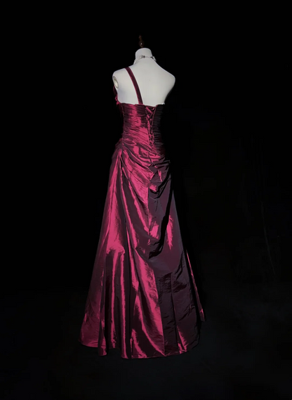 One Shoulder A Line Fuchsia Prom Dress  J9744