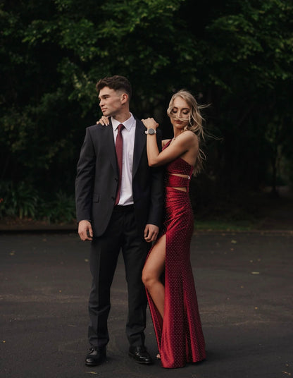 Robe de bal bustier violette en satin avec appliques, robe de soirée formelle J9413