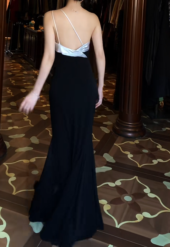 One Shoulder Black Mermaid Prom Dress With Bow  J9671
