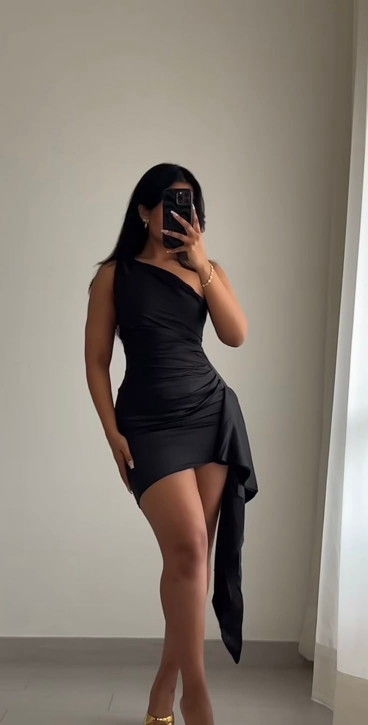 One Shoulder Black Sheath Satin Homecoming Dress J10697
