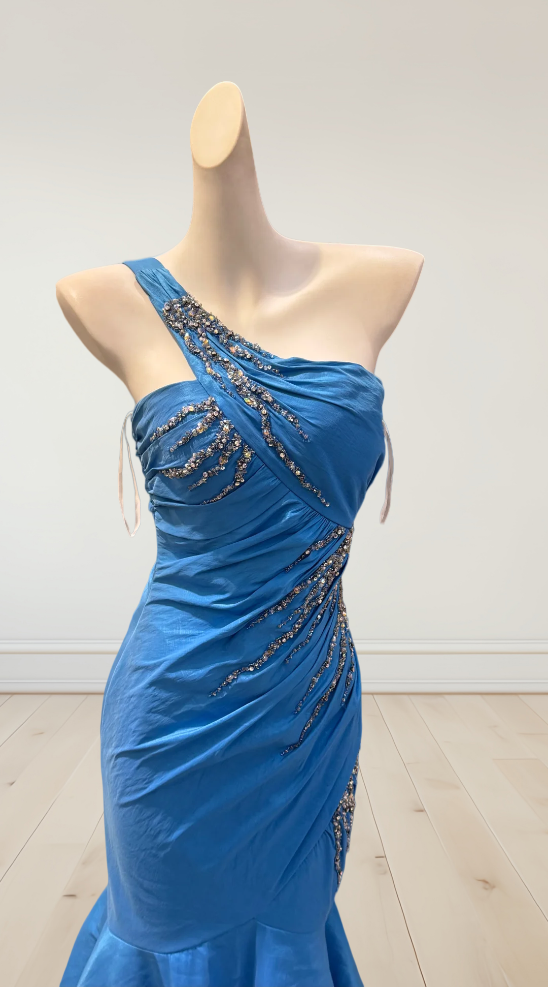 One Shoulder Blue Mermaid Prom Dress Beading Evening Gown  J10264