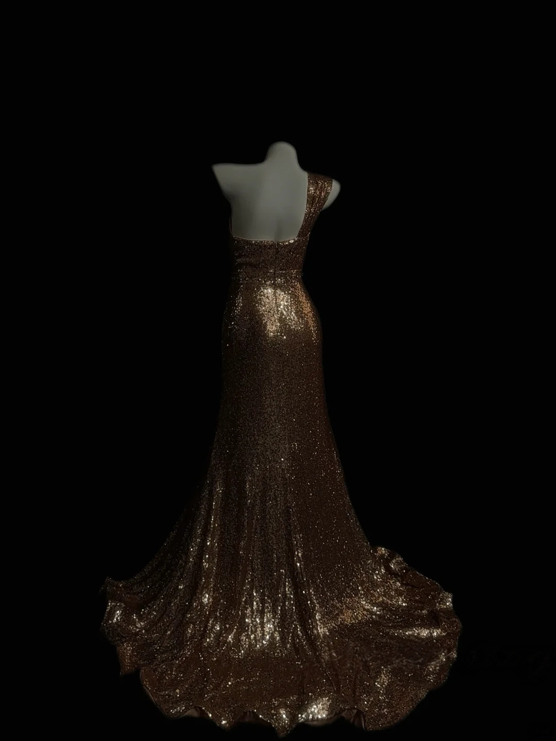 One Shoulder Champagne Gold Prom Dress Sequin Mermaid Evening Dress J10105