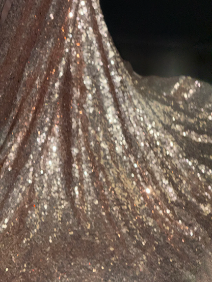 One Shoulder Champagne Gold Prom Dress Sequin Mermaid Evening Dress J10105