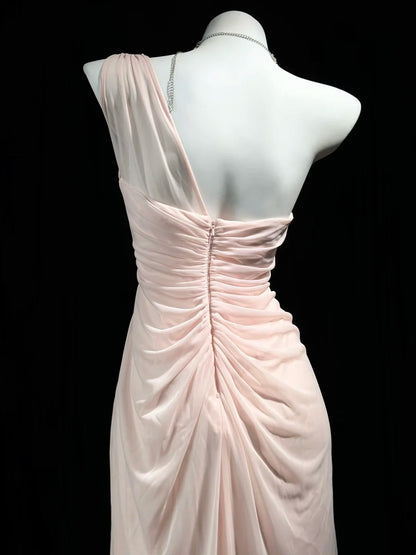 Trägerloses silbernes Vintage-Abendkleid, A-Linie, Geburtstagskleid J9370