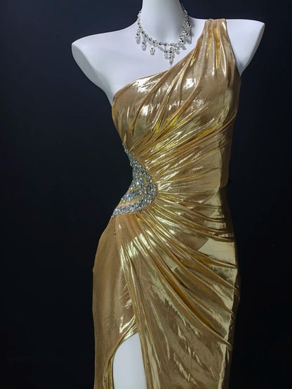 Trägerloses silbernes Vintage-Abendkleid, A-Linie, Geburtstagskleid J9370