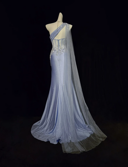 One Shoulder Mermaid Prom Dress Lilac Sparkle Evening Dress J10226