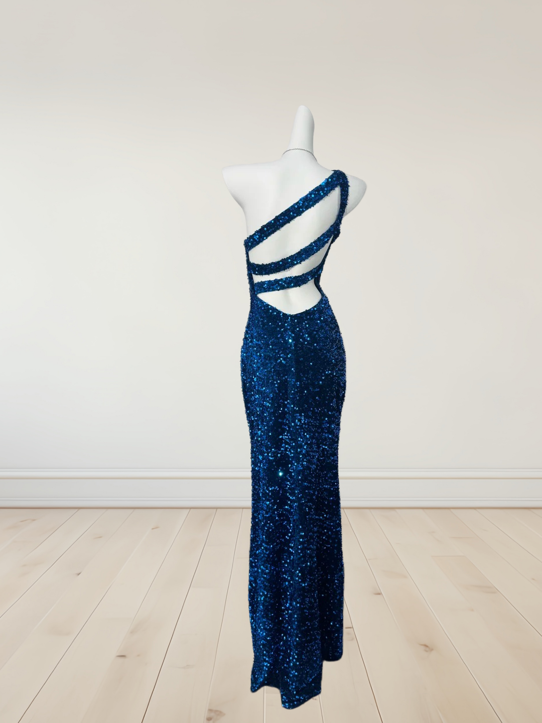 One Shoulder Navy Blue Sequin Prom Dress Sheath Evening Dress  J10345