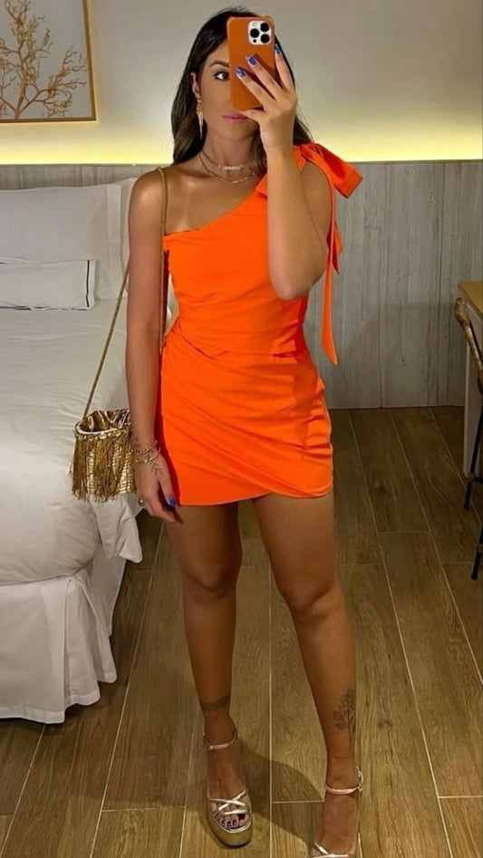 One Shoulder Orange Short Homecoming Dress  J11083