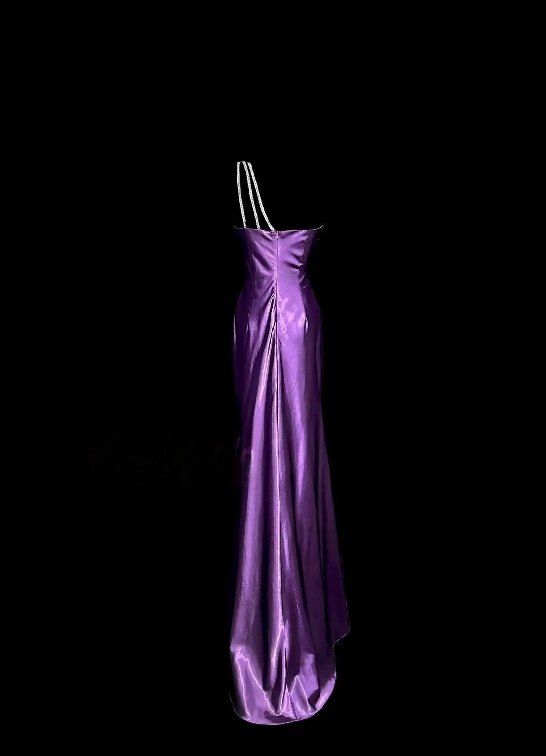 Robe de bal bustier violette en satin avec appliques, robe de soirée formelle J9413