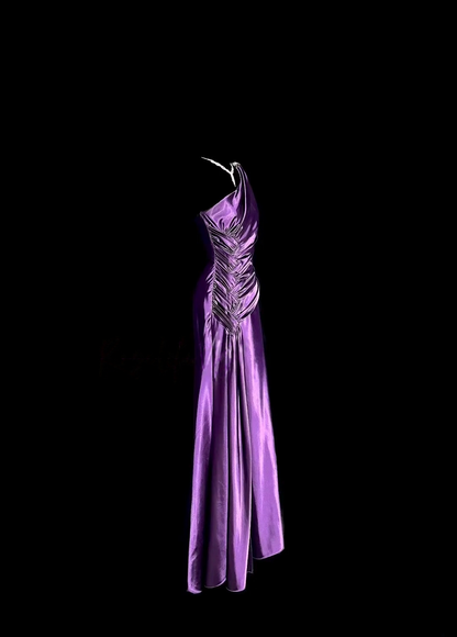 Robe de bal bustier violette en satin avec appliques, robe de soirée formelle J9413