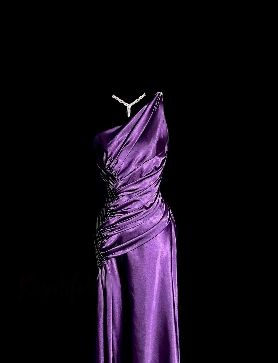 Robe de bal bustier violette en satin avec appliques, robe de soirée formelle J9413
