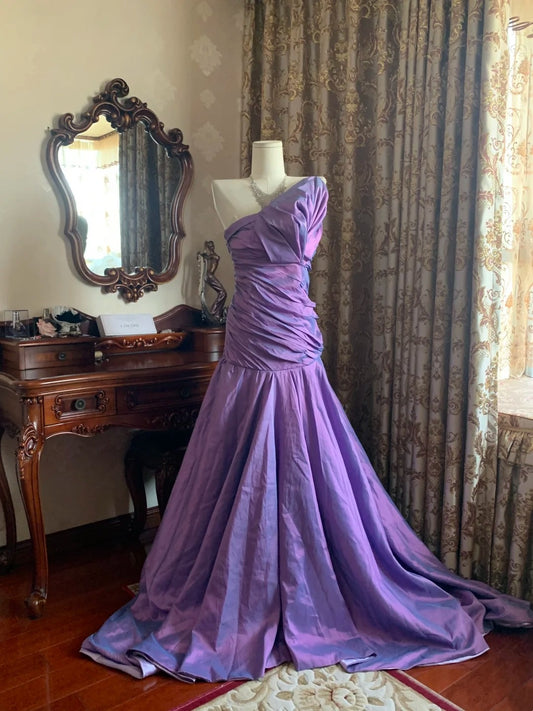 Trägerloses silbernes Vintage-Abendkleid, A-Linie, Geburtstagskleid J9370
