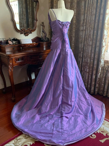 Robe de bal bustier violette en satin avec appliques, robe de soirée formelle J9413