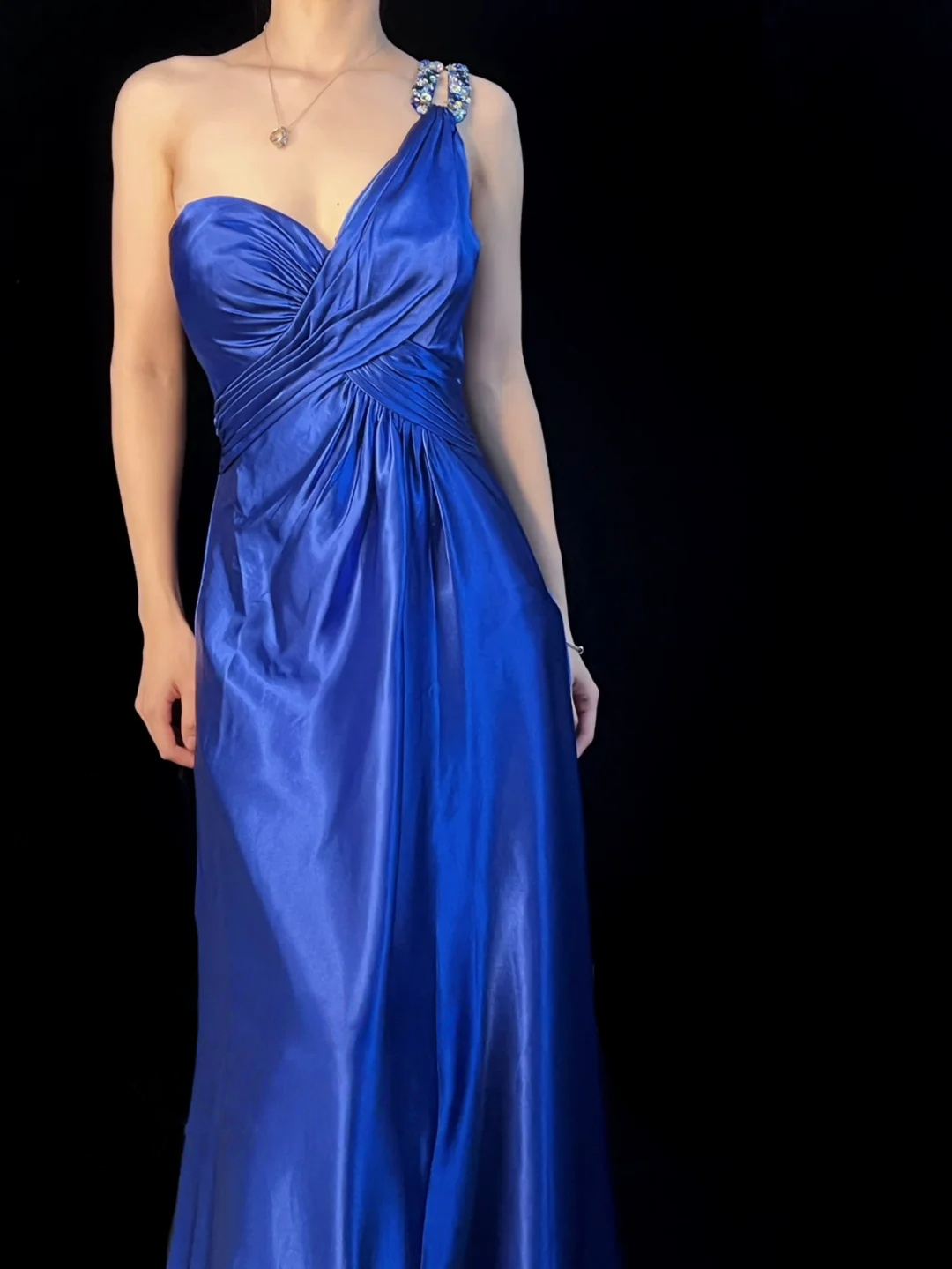 One Shoulder Royal Blue Formal Prom Dress Open Back Evening Gown J10155