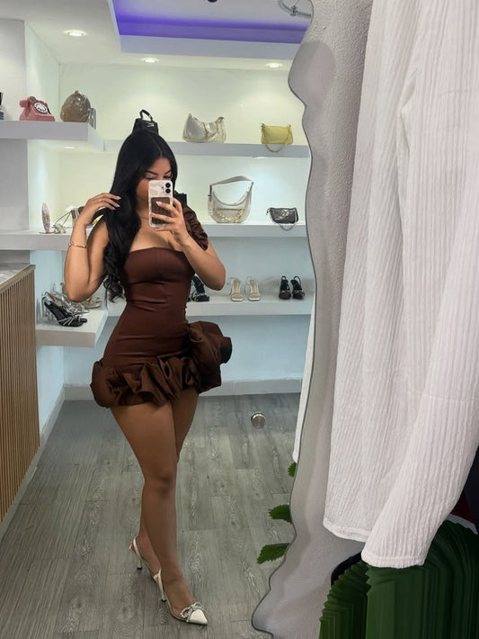 One Shoulder Satin Brown Birthday Dress Homecoming Dress  J11129