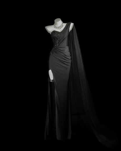 Trägerloses silbernes Vintage-Abendkleid, A-Linie, Geburtstagskleid J9370