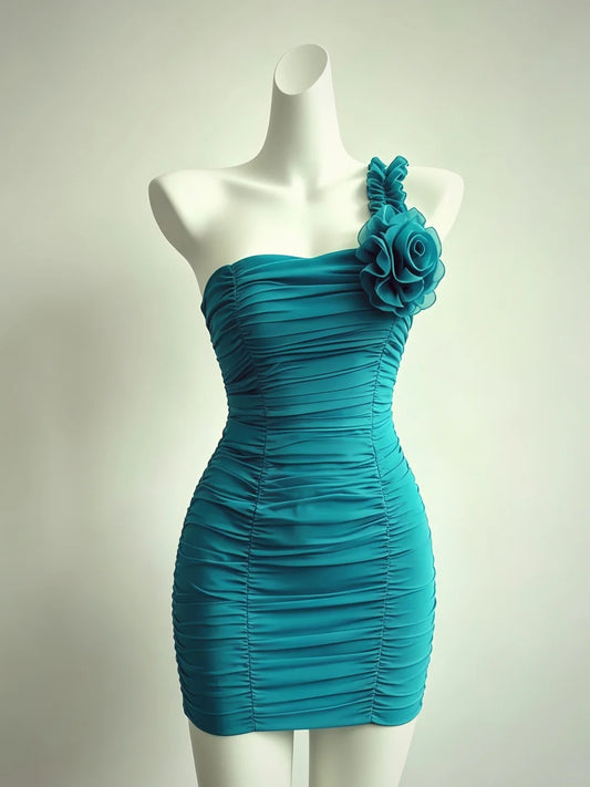 One Shoulder Sheath Homecoming Dress Short Party Dress  J10896