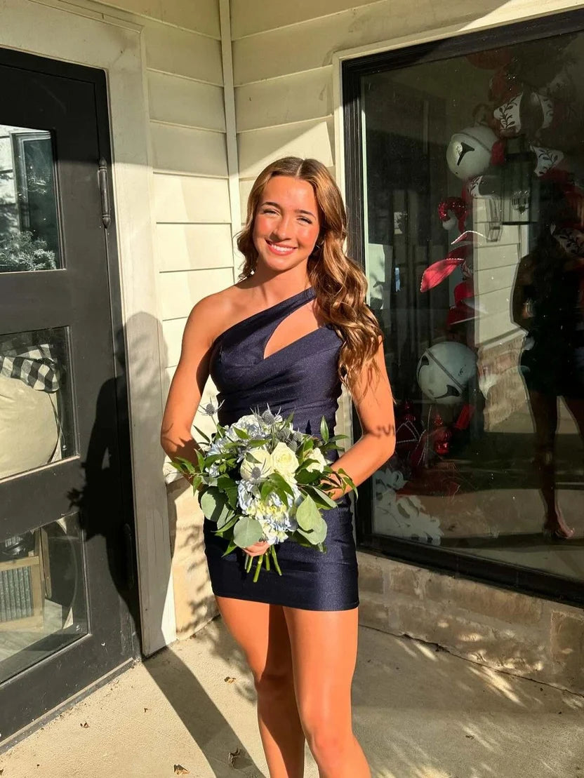 One Shoulder Sheath Mini Homecoming Dress Cocktail Dress J11646