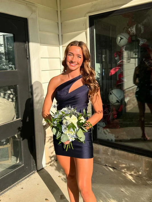 One Shoulder Sheath Mini Homecoming Dress Cocktail Dress J11646