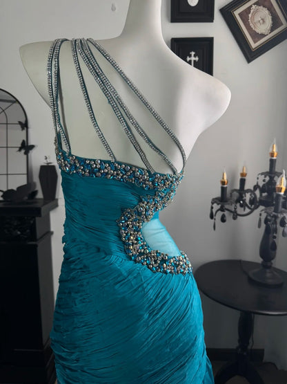 Trägerloses silbernes Vintage-Abendkleid, A-Linie, Geburtstagskleid J9370