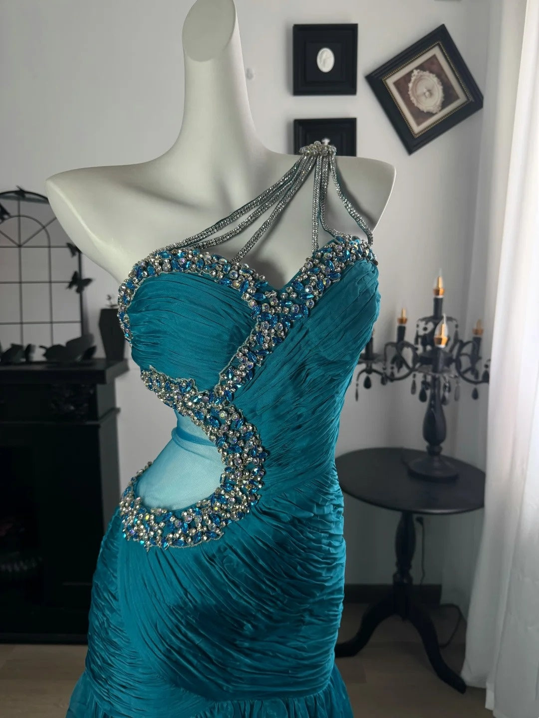 Trägerloses silbernes Vintage-Abendkleid, A-Linie, Geburtstagskleid J9370