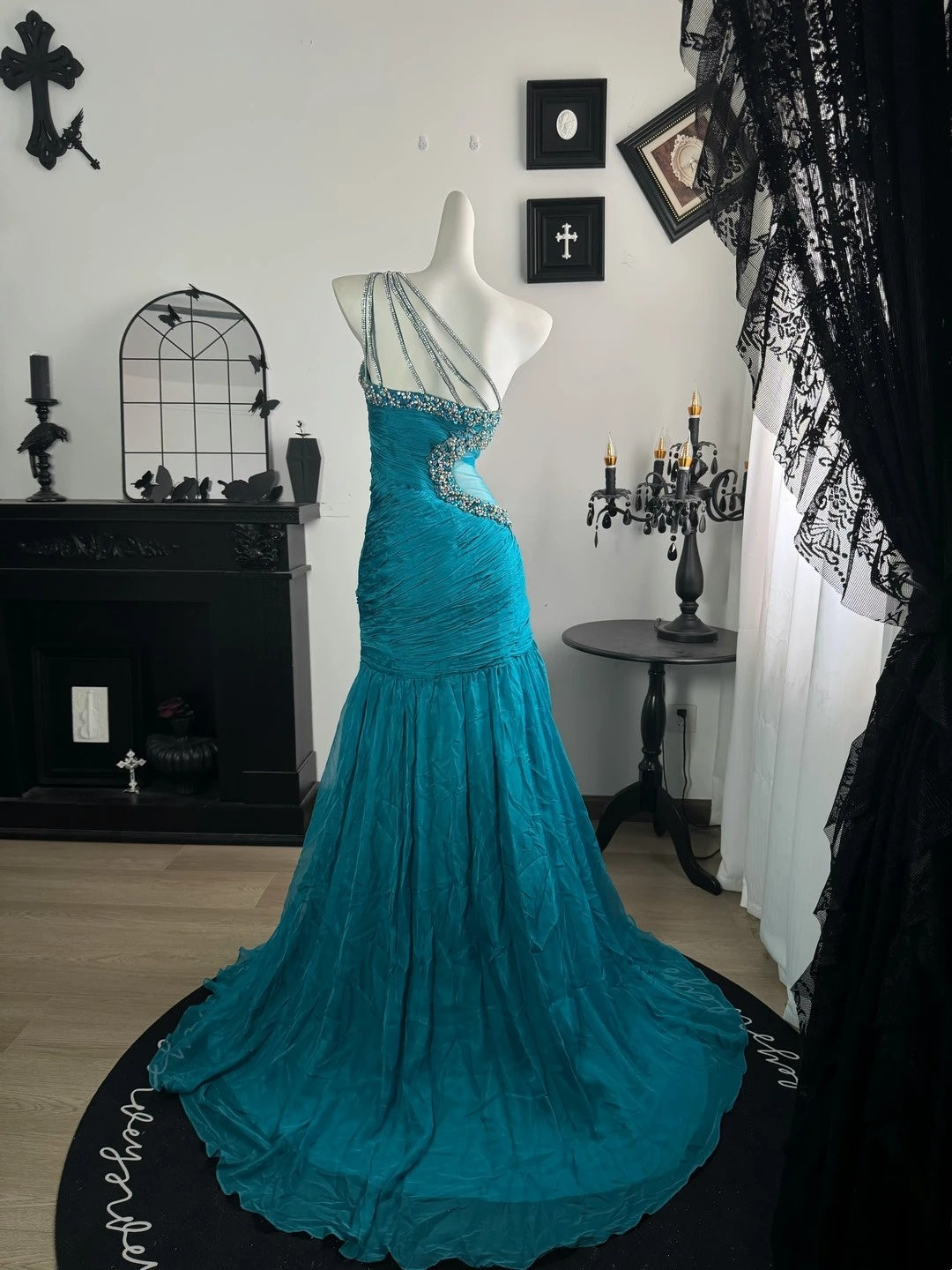 Trägerloses silbernes Vintage-Abendkleid, A-Linie, Geburtstagskleid J9370