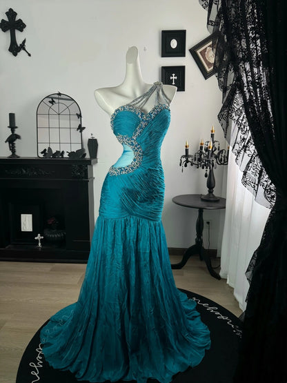 Trägerloses silbernes Vintage-Abendkleid, A-Linie, Geburtstagskleid J9370