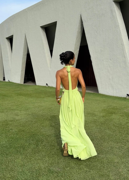 Open Back Green Chiffon Wedding Guest Dress  J9947