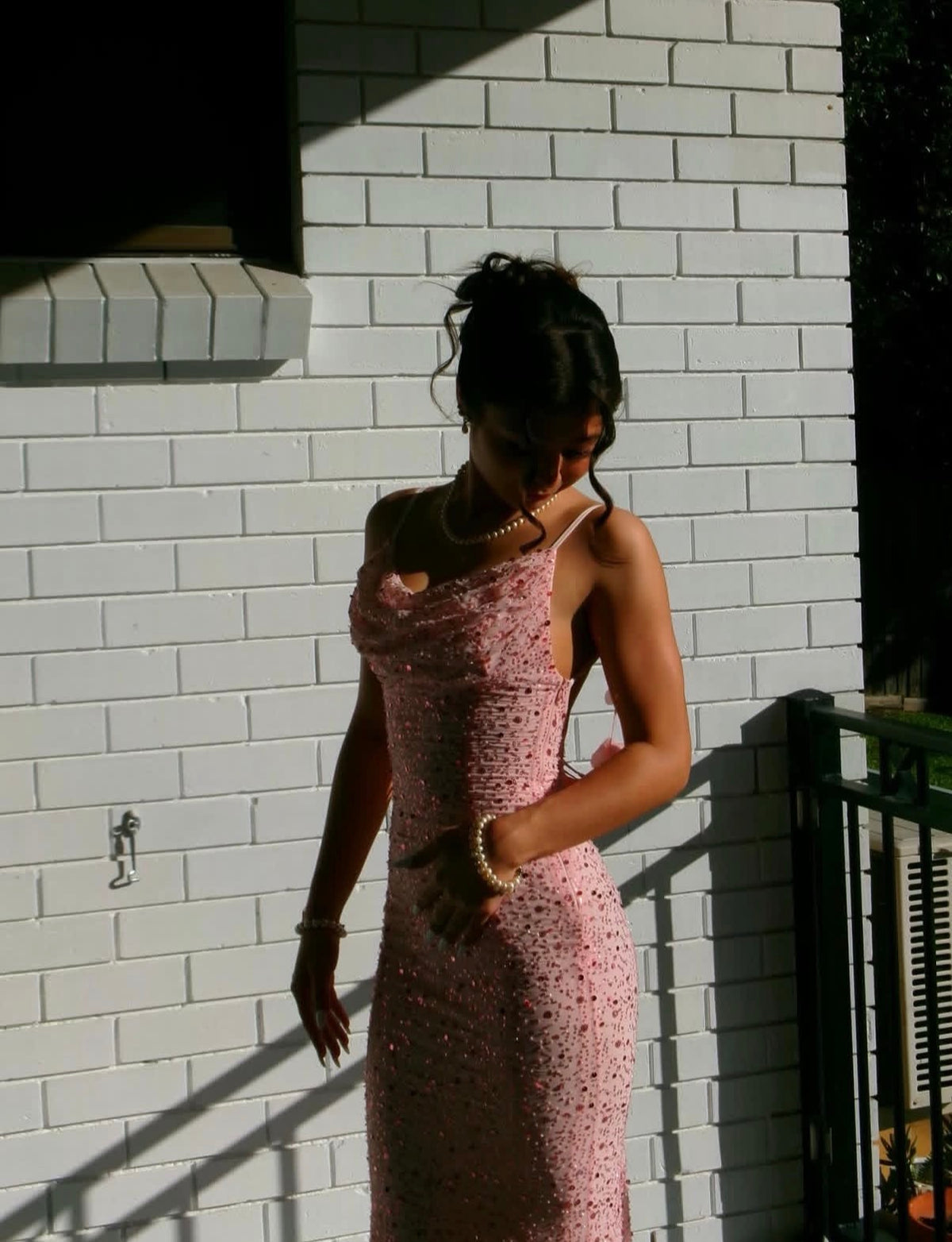 Open Back Pink Sequin Formal Prom Dress Sexy Evening Gown  J11783