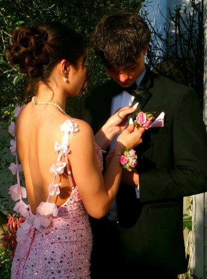 Open Back Pink Sequin Formal Prom Dress Sexy Evening Gown  J11783