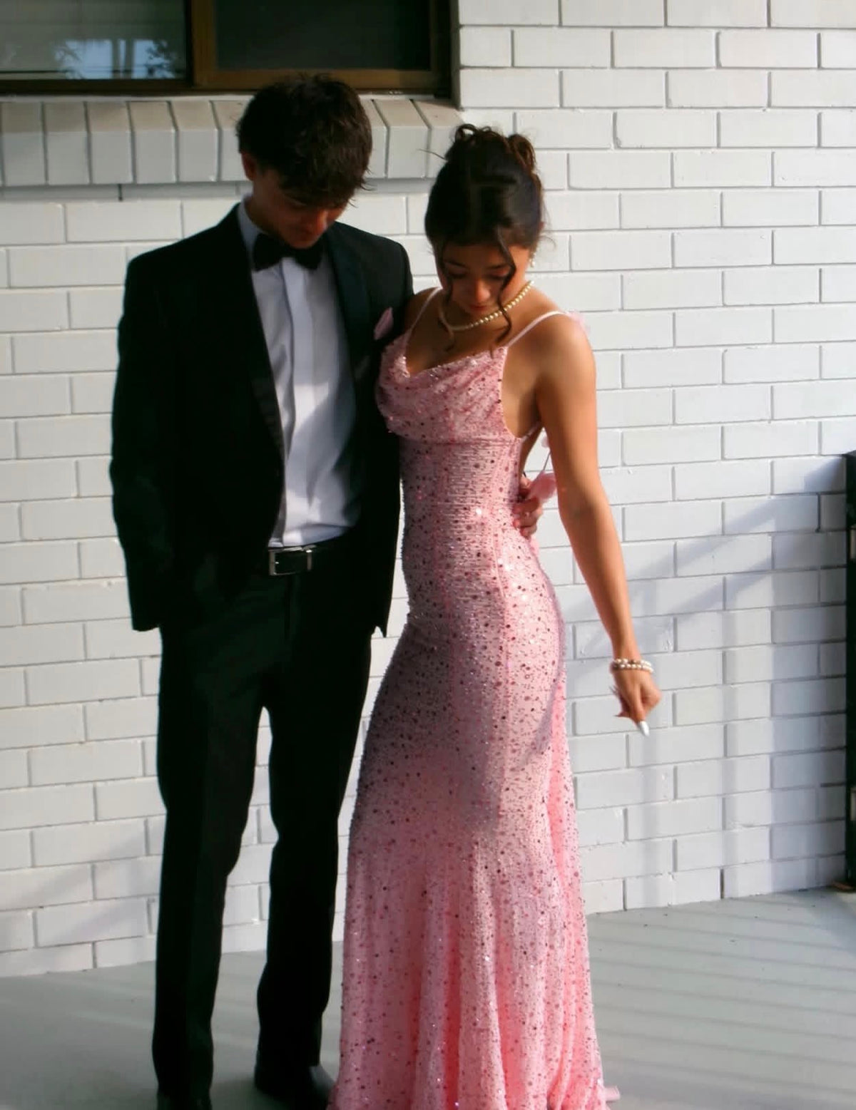 Open Back Pink Sequin Formal Prom Dress Sexy Evening Gown  J11783