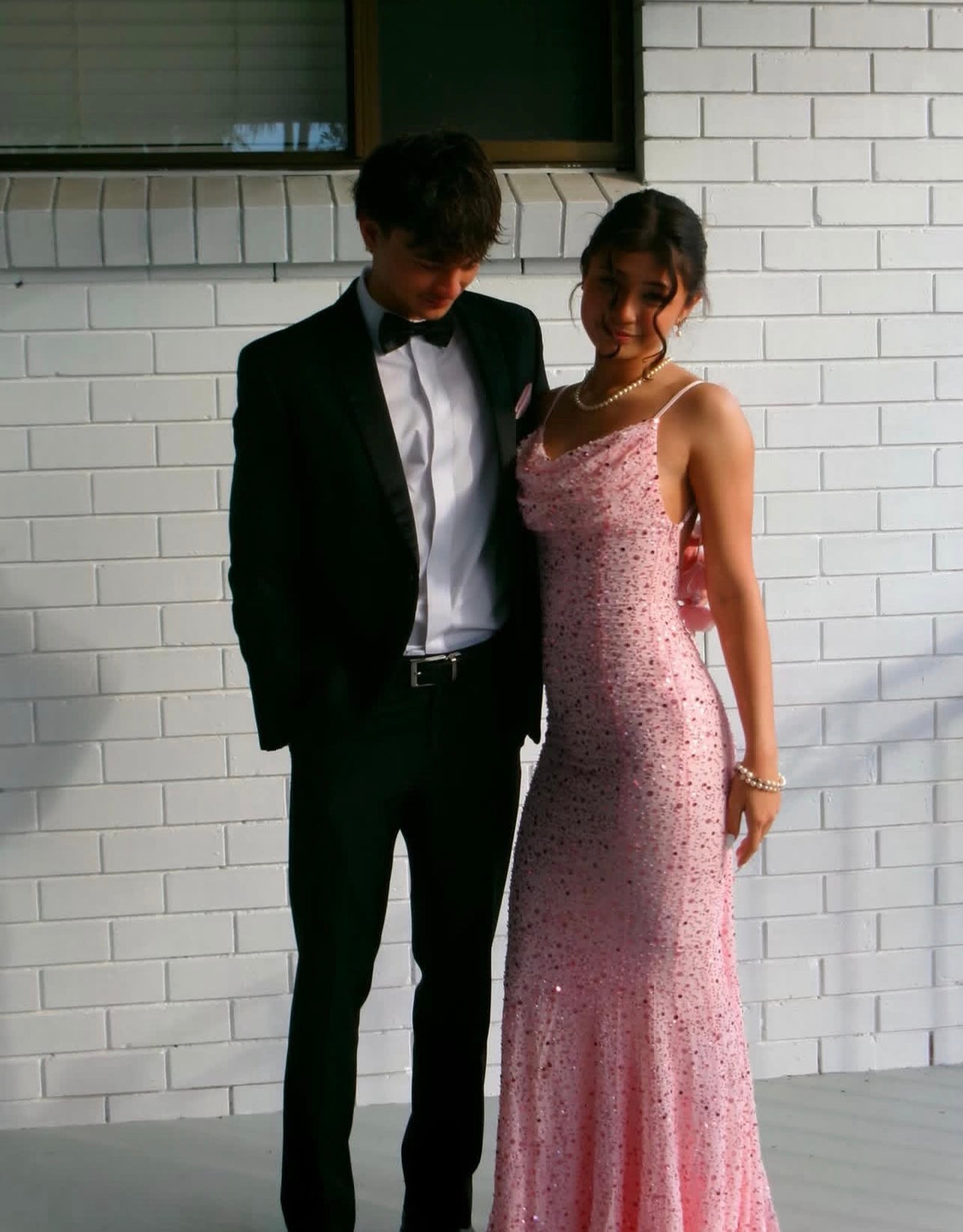 Open Back Pink Sequin Formal Prom Dress Sexy Evening Gown  J11783