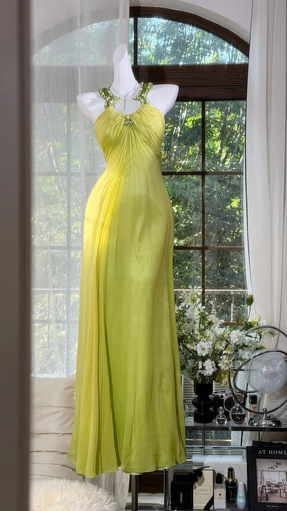 Open Back Retro Wedding Guest Dress A Line Evening Gown  J10599